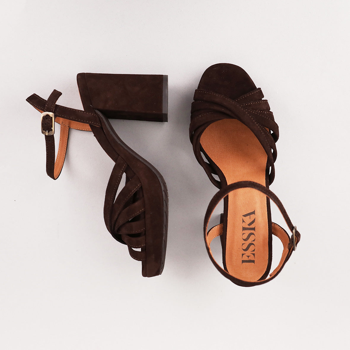Veronica Suede Dark Brown High Sandal by Esska