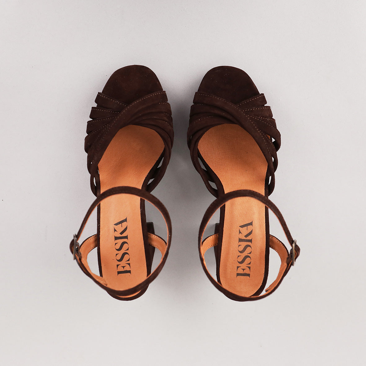 Veronica Suede Dark Brown High Sandal by Esska