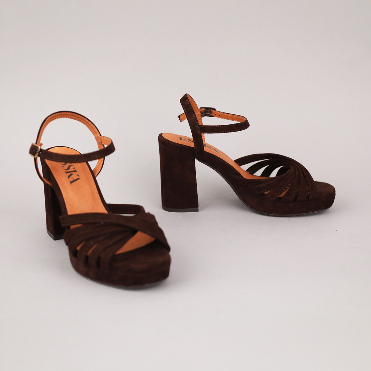 Veronica Suede Dark Brown High Sandal by Esska