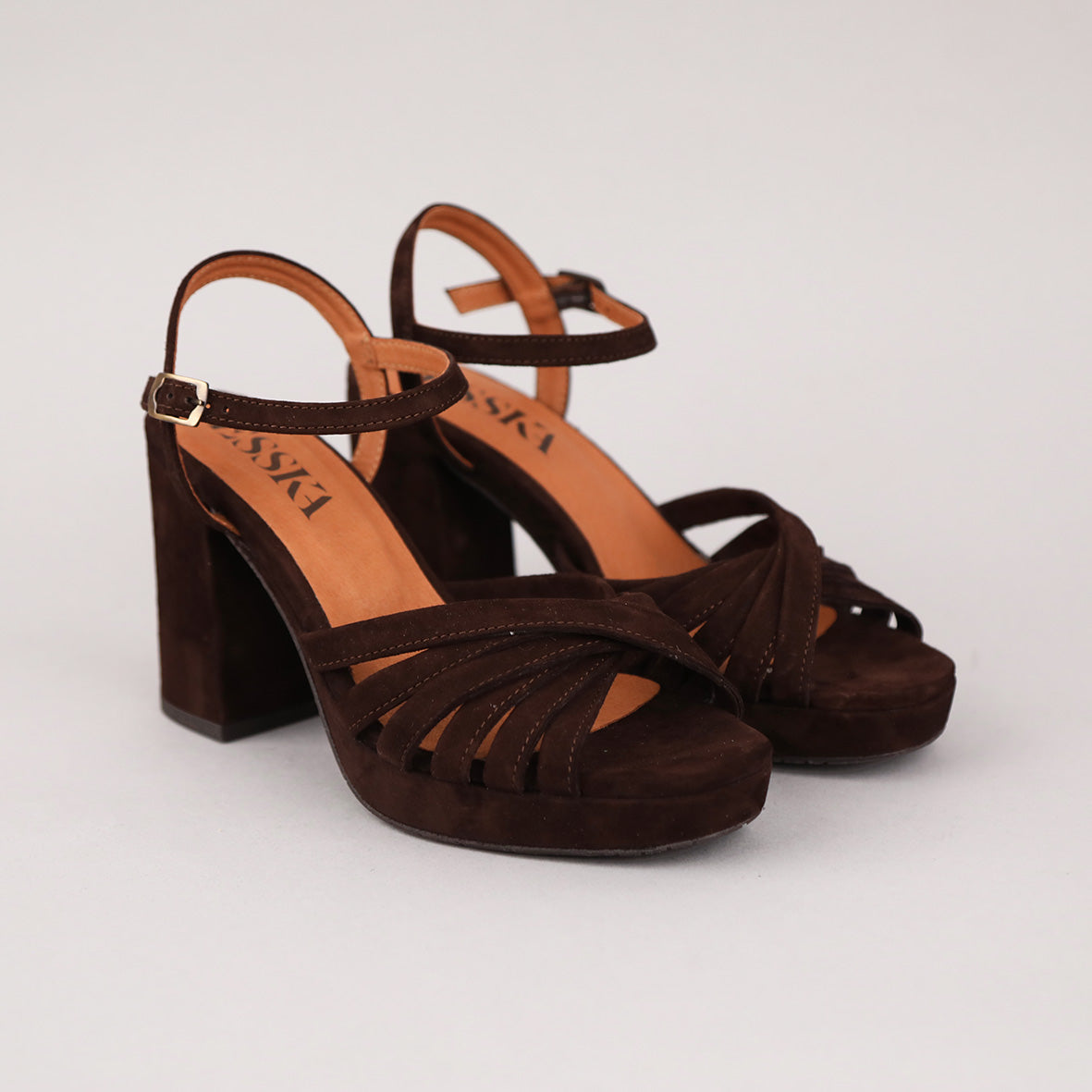 Veronica Suede Dark Brown High Sandal by Esska