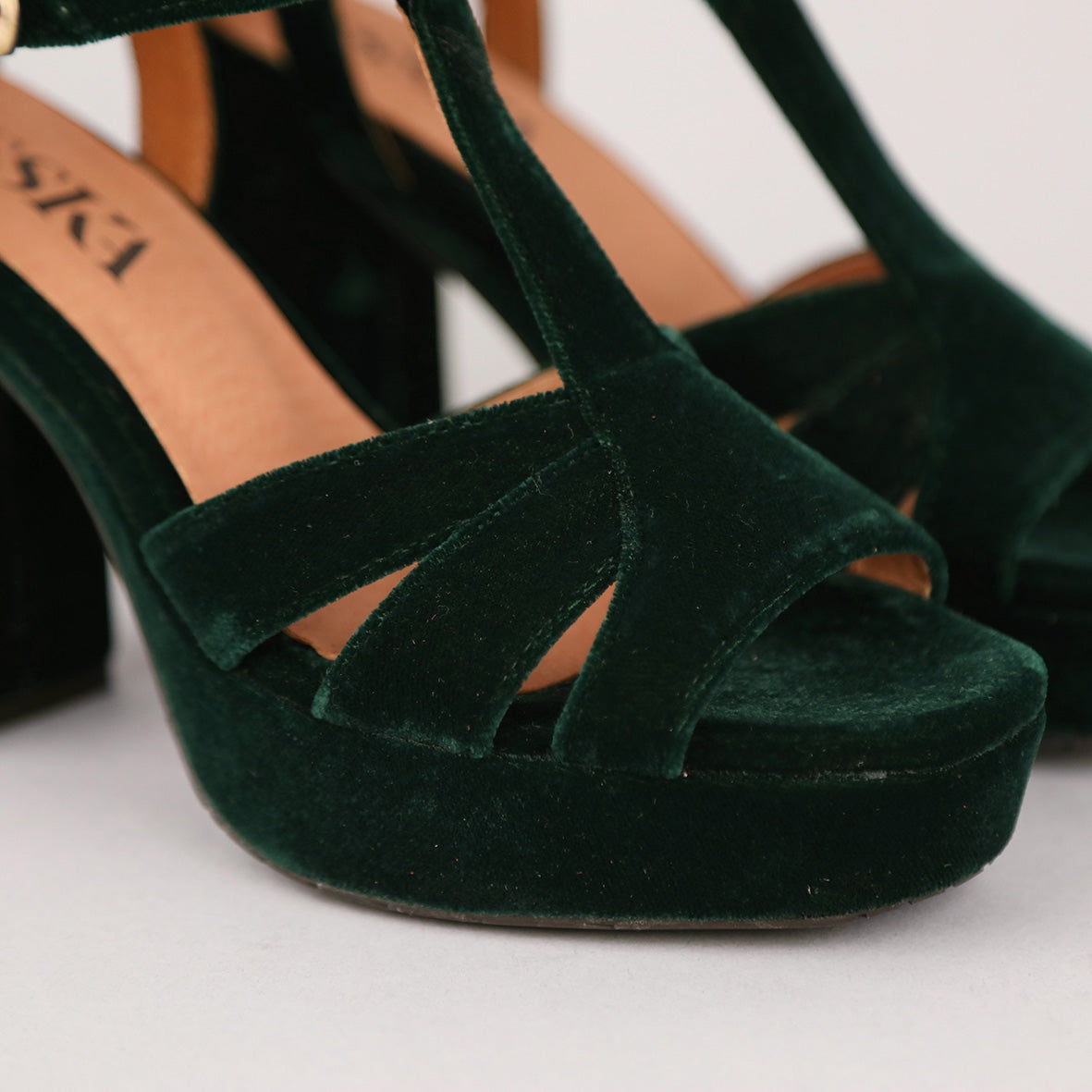 Victoria Velvet Dark Green High Sandal by Esska
