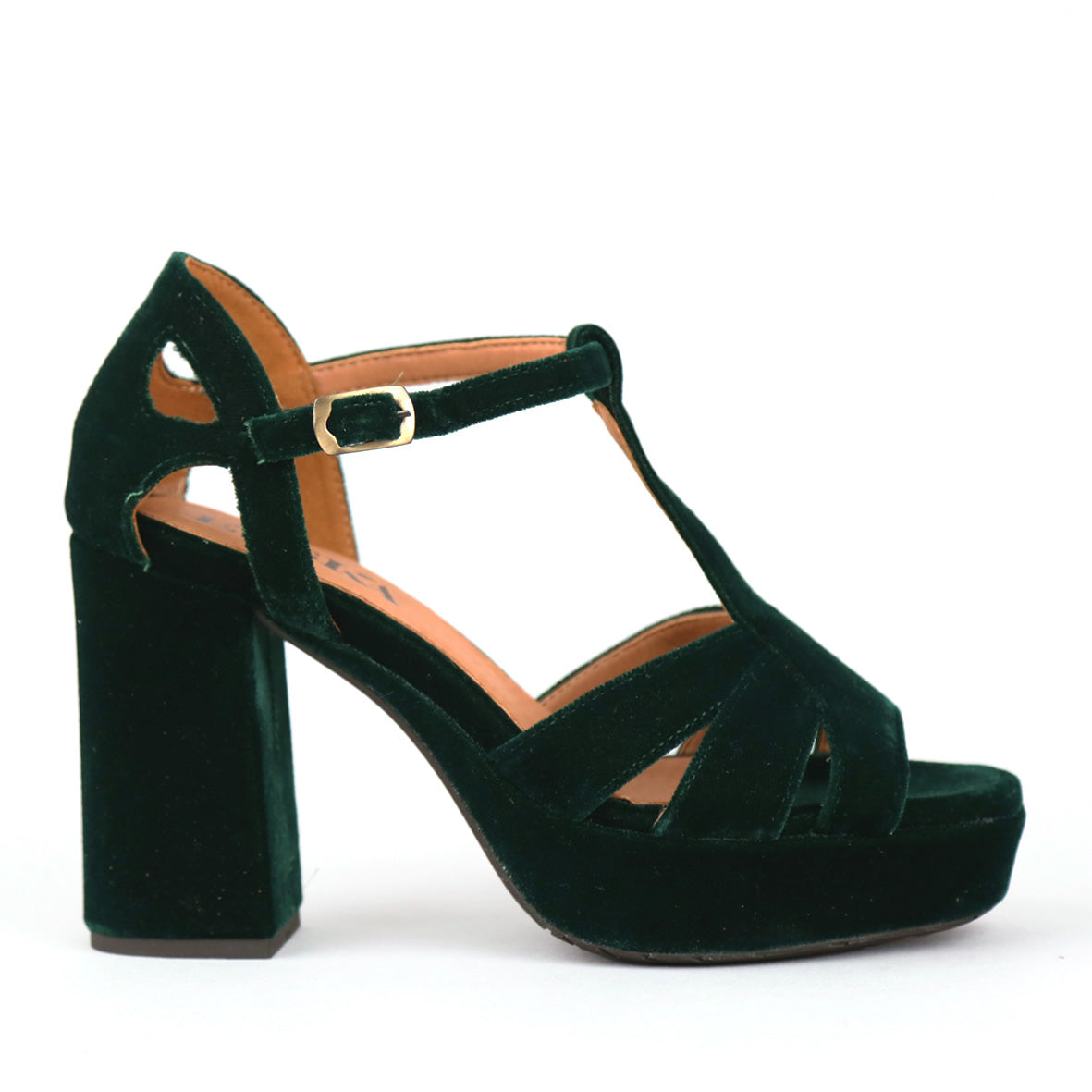 Victoria Velvet Dark Green High Sandal by Esska