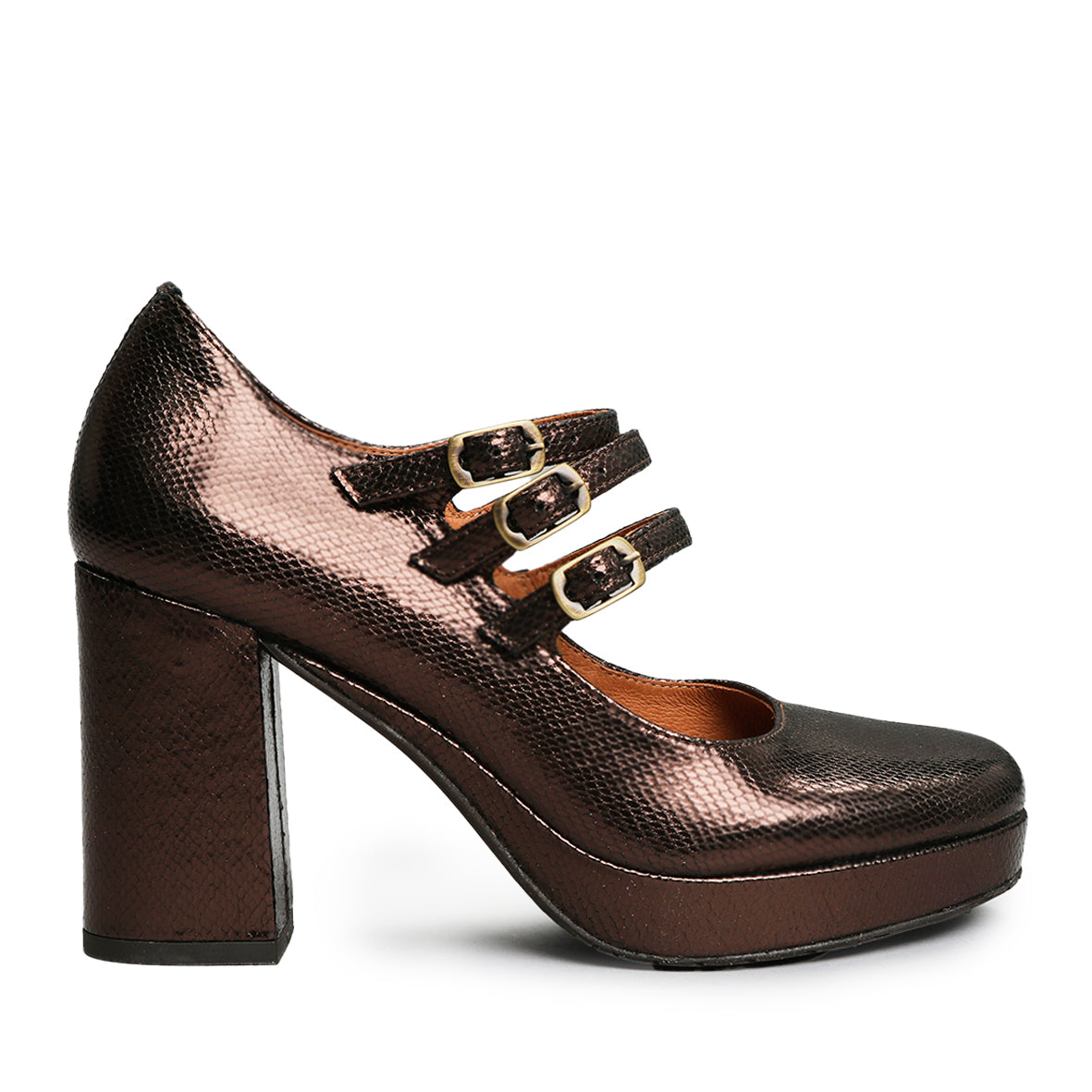 Violet Metallic Dark Brown High Shoe by Esska Shoes Ltd