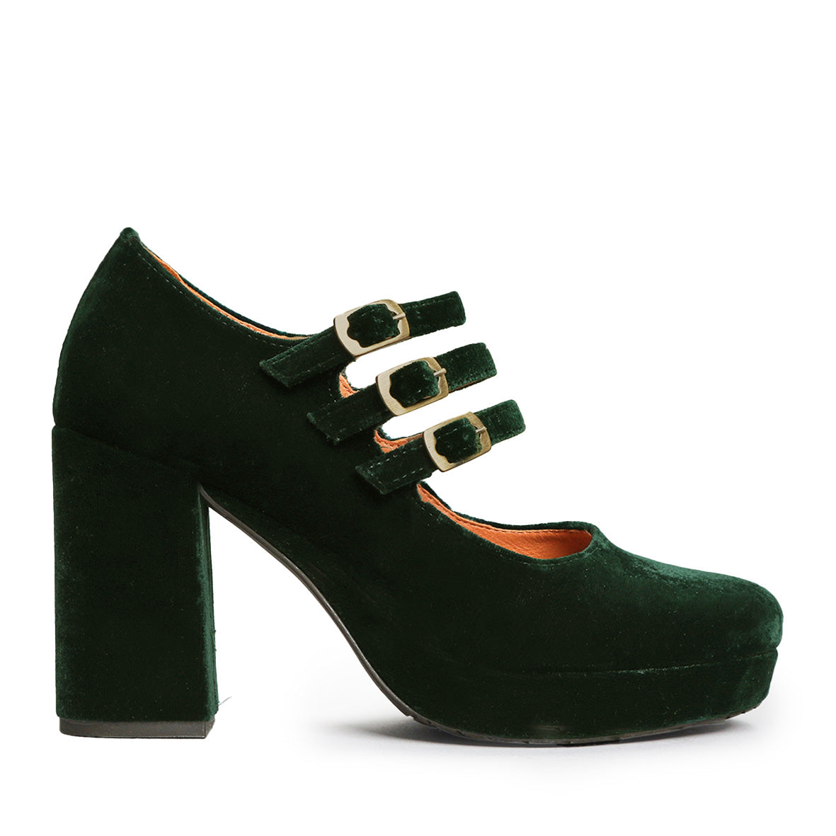 Violet Velvet Dark Green High Shoe by Esska Shoes Ltd