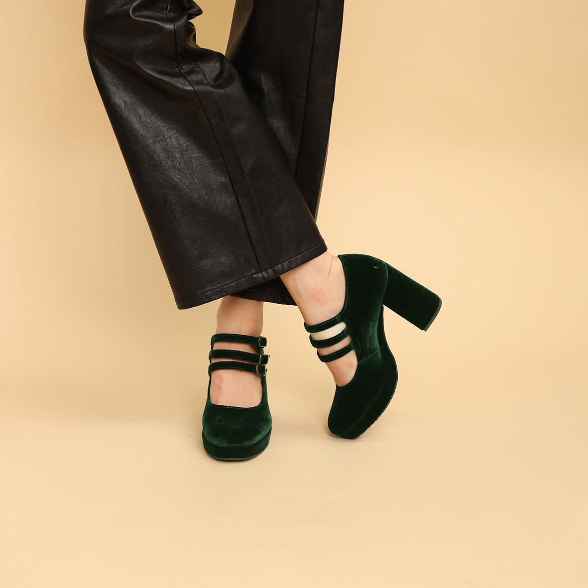 Violet Velvet Dark Green High Shoe by Esska Shoes Ltd