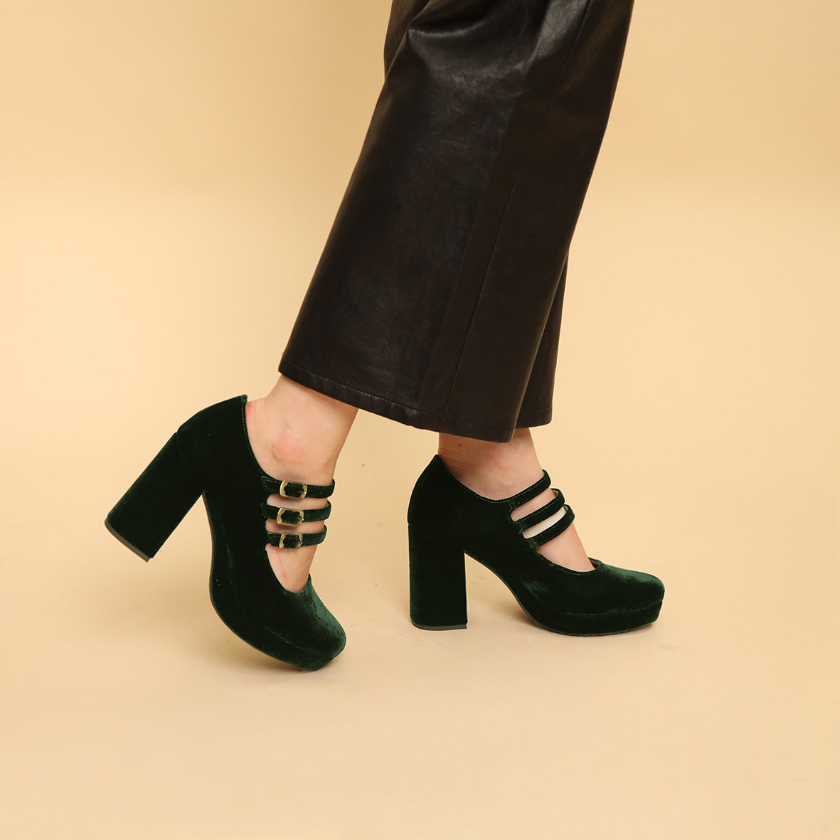 Violet Velvet Dark Green High Shoe by Esska Shoes Ltd