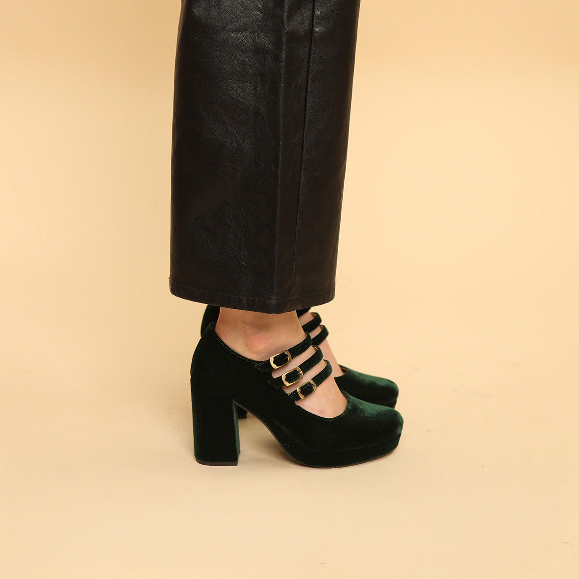 Violet Velvet Dark Green High Shoe by Esska Shoes Ltd