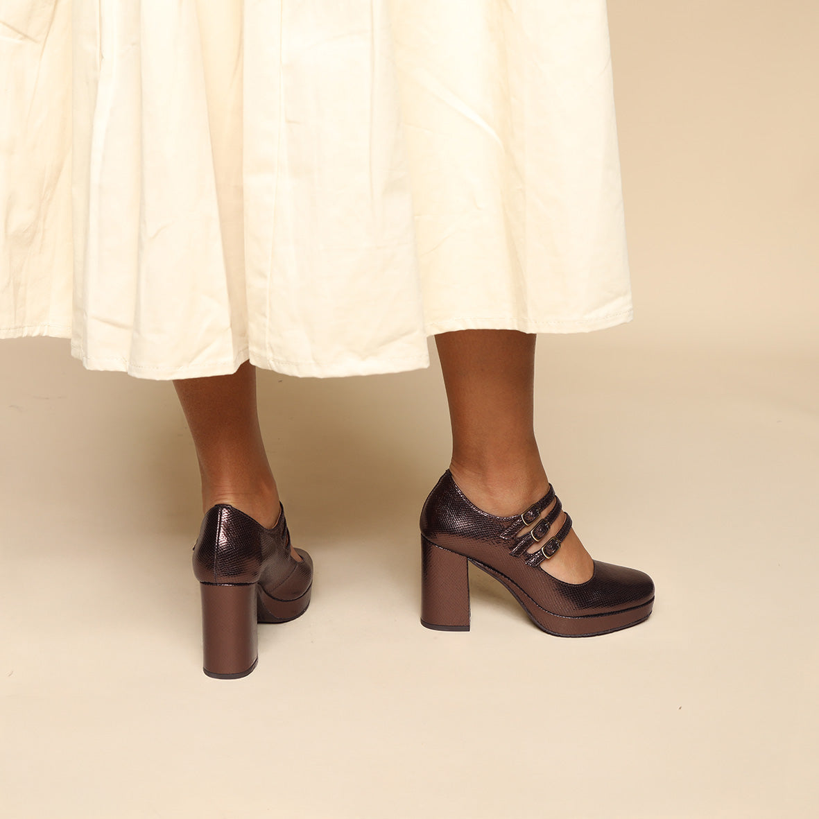 Violet Metallic Dark Brown High Shoe by Esska Shoes Ltd