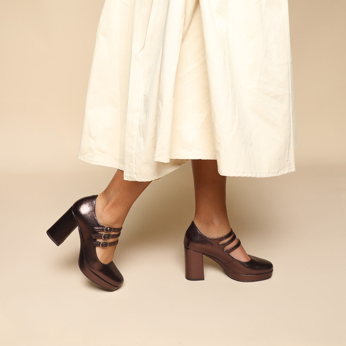 Violet Metallic Dark Brown High Shoe by Esska Shoes Ltd