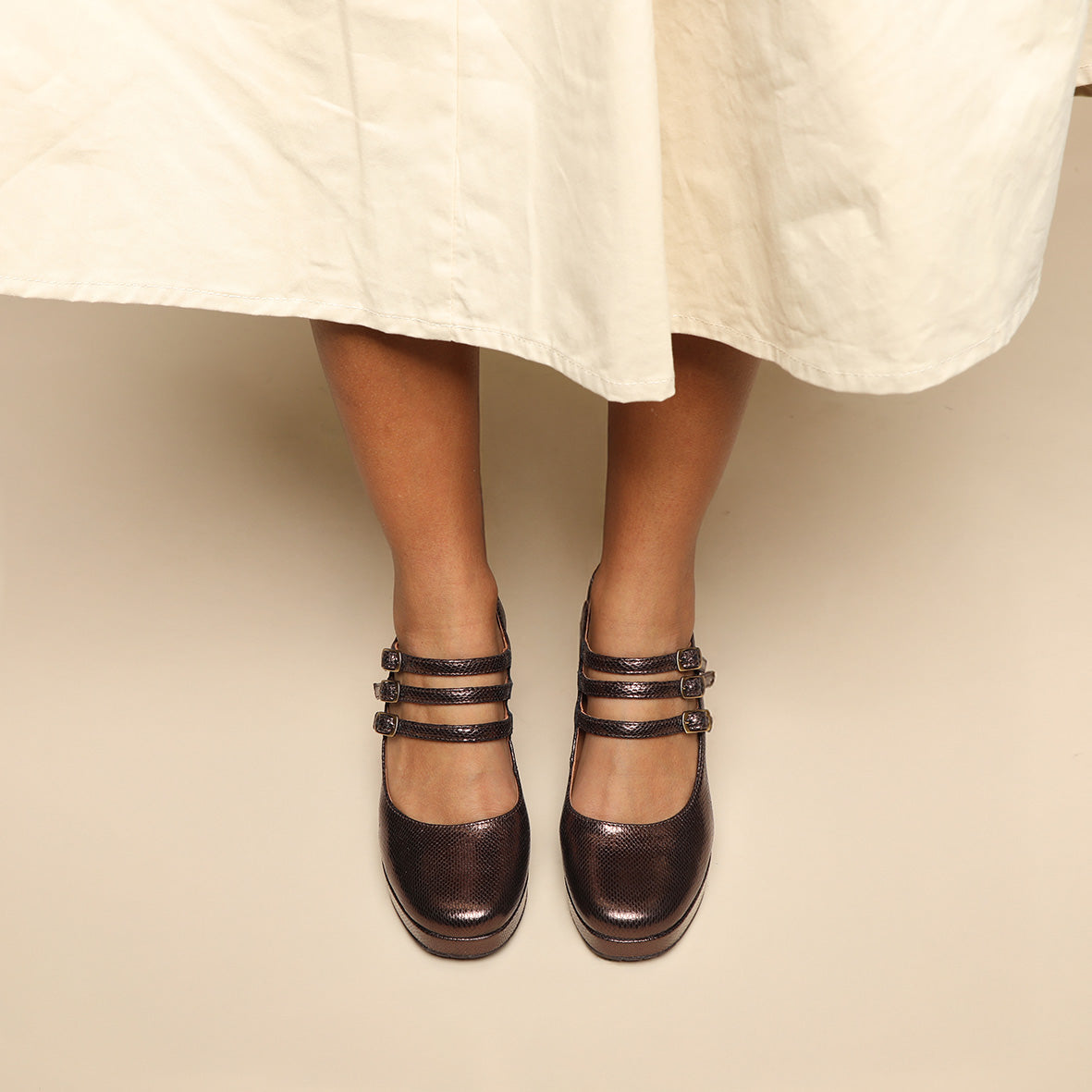 Violet Metallic Dark Brown High Shoe by Esska Shoes Ltd