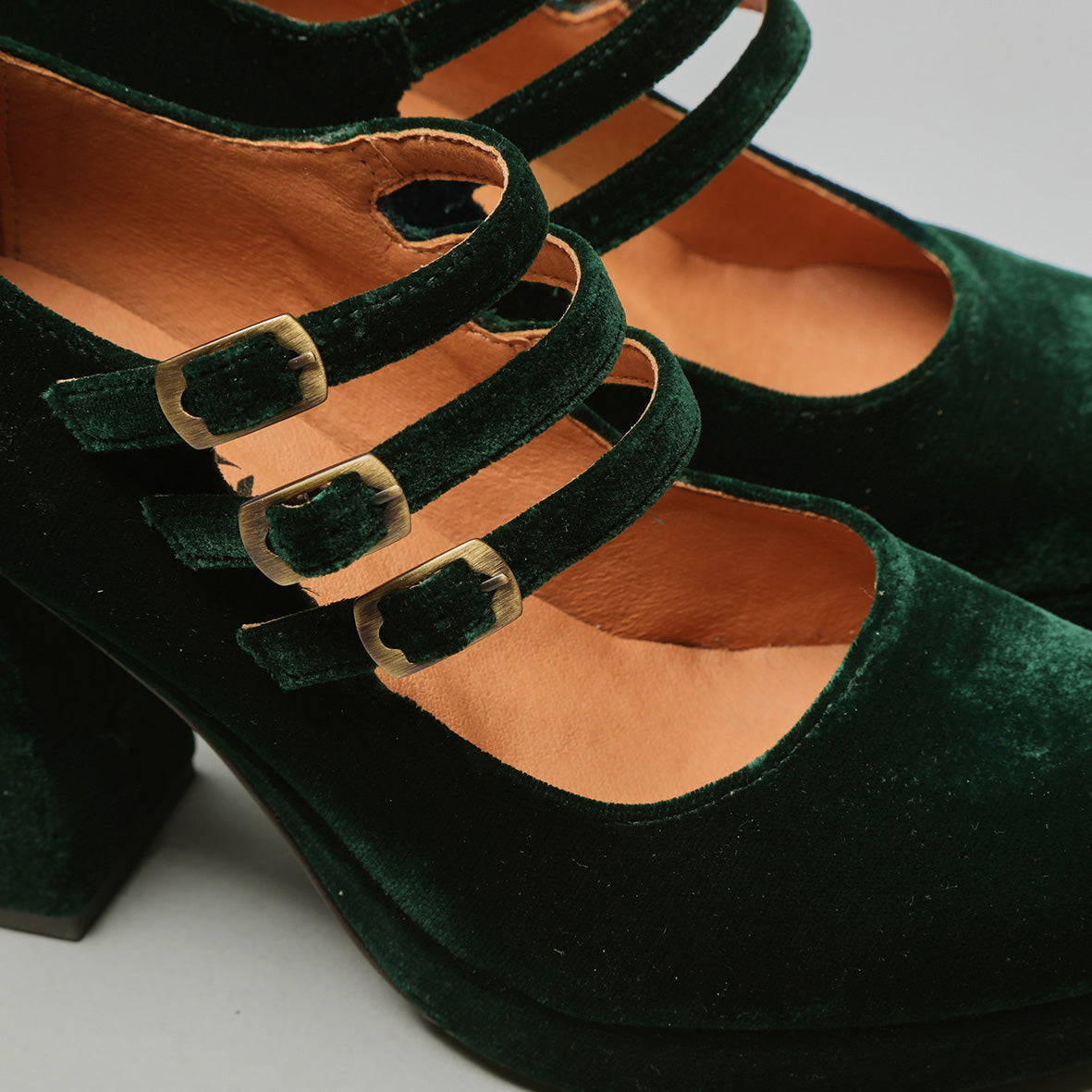 Violet Velvet Dark Green High Shoe by Esska Shoes Ltd