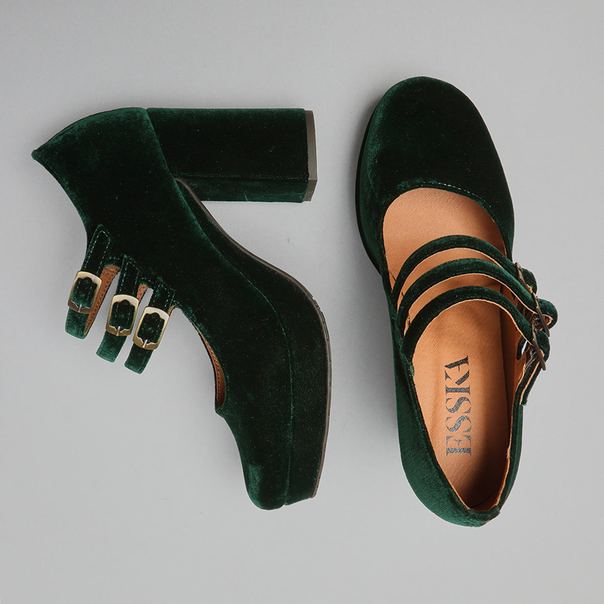 Violet Velvet Dark Green High Shoe by Esska Shoes Ltd