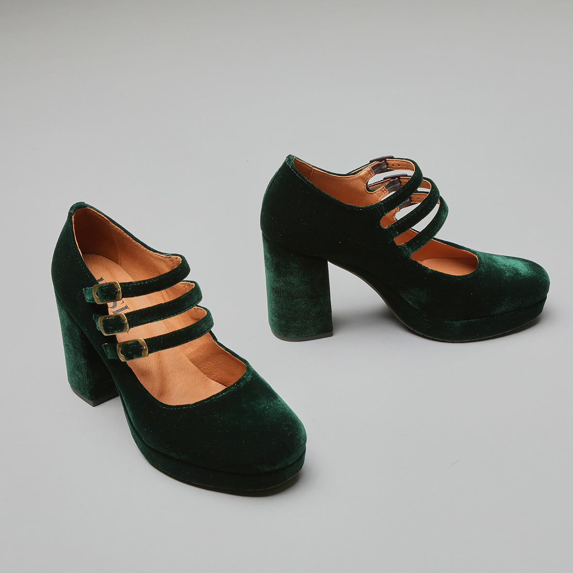 Violet Velvet Dark Green High Shoe by Esska Shoes Ltd