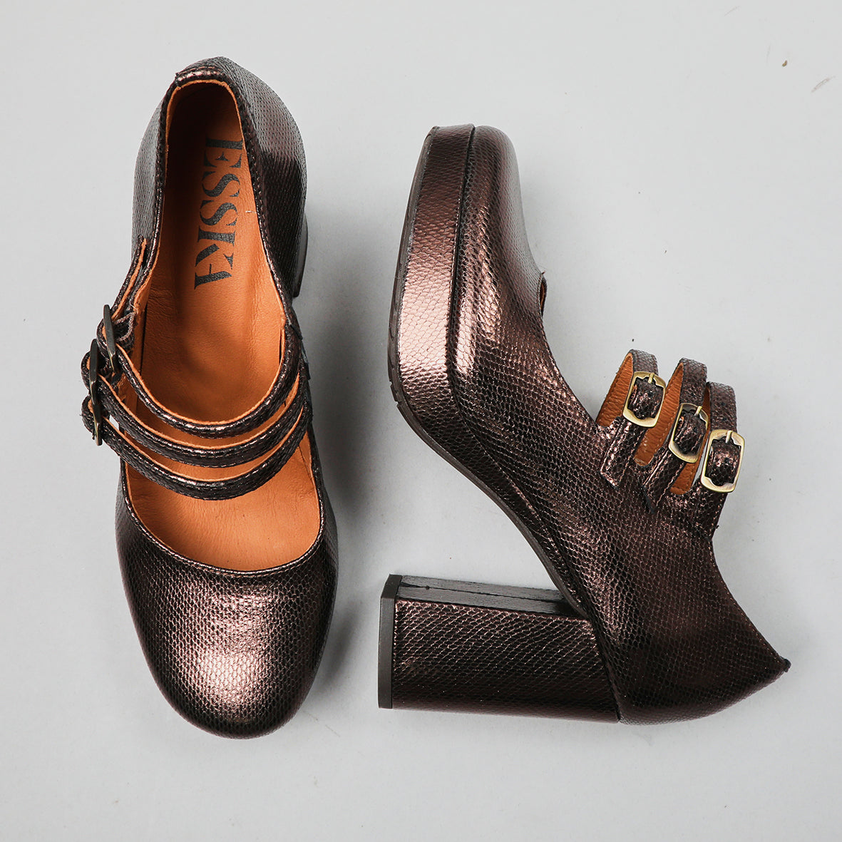 Violet Metallic Dark Brown High Shoe by Esska Shoes Ltd