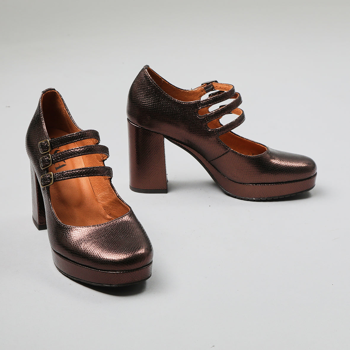 Violet Metallic Dark Brown High Shoe by Esska Shoes Ltd