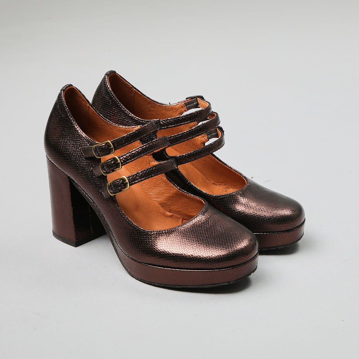 Violet Metallic Dark Brown High Shoe by Esska Shoes Ltd