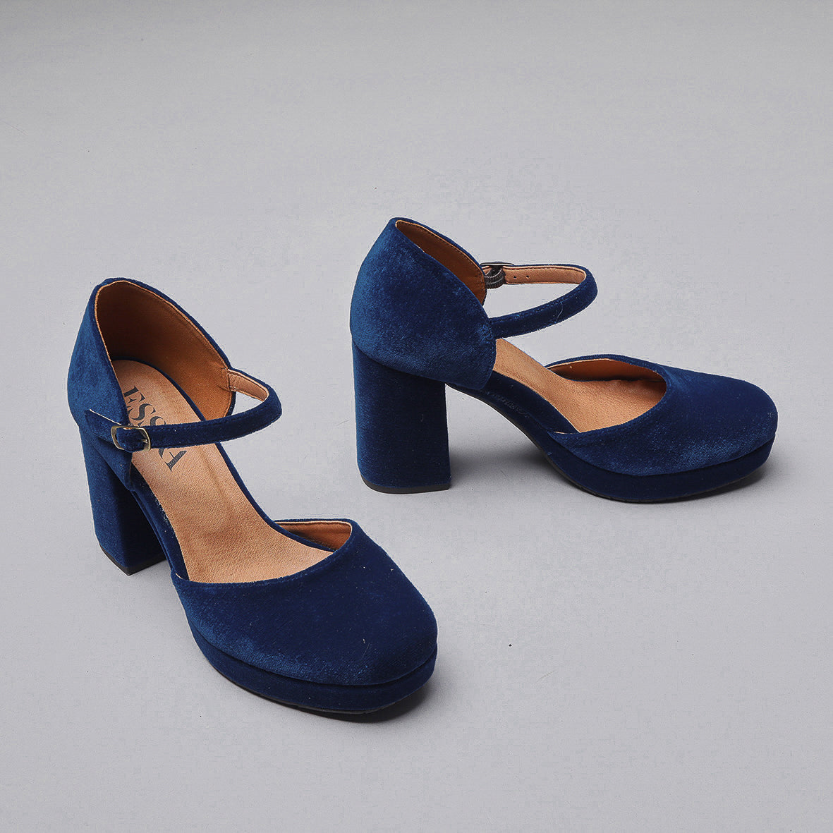 Viv Velvet Duck Blue High Shoe by Esska
