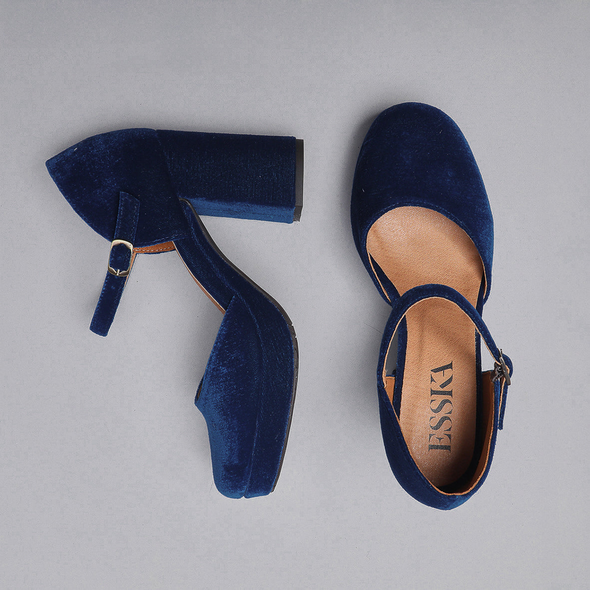 Viv Velvet Duck Blue High Shoe by Esska