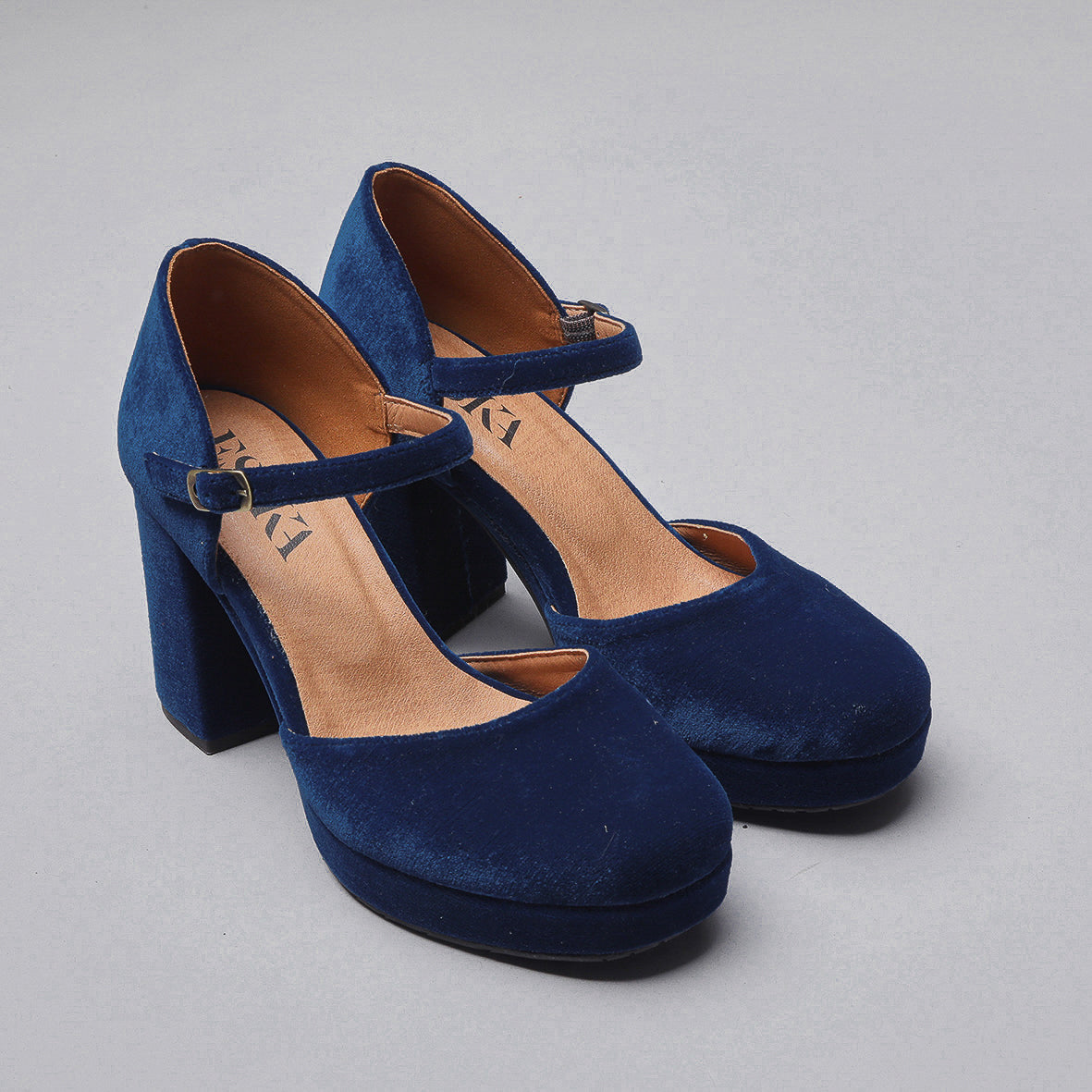 Viv Velvet Duck Blue High Shoe by Esska