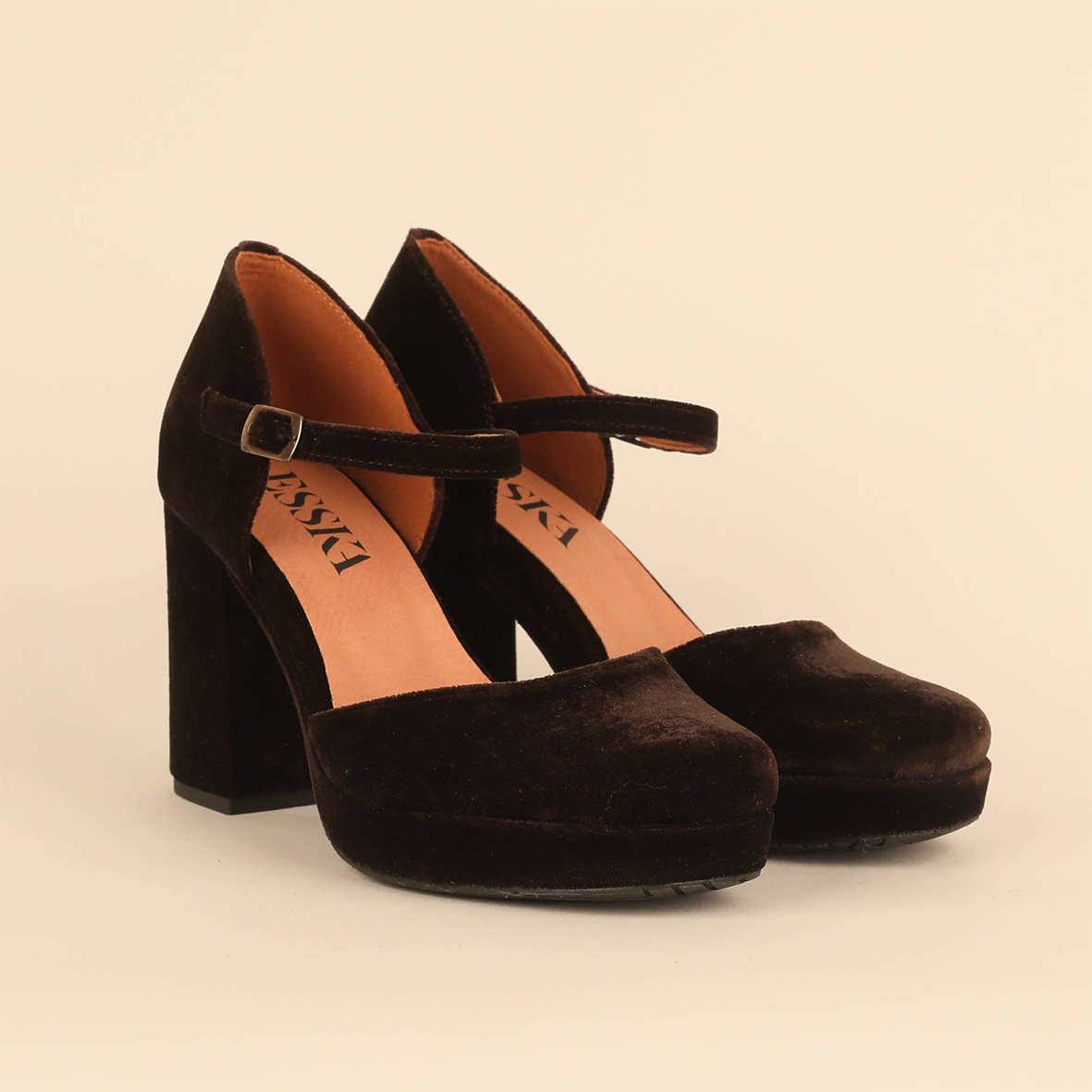 Viv Velvet Dark Brown High Shoe by Esska