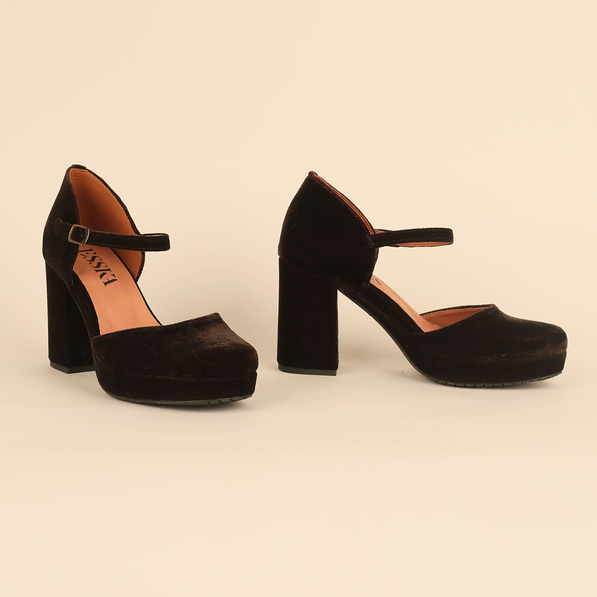 Viv Velvet Dark Brown High Shoe by Esska
