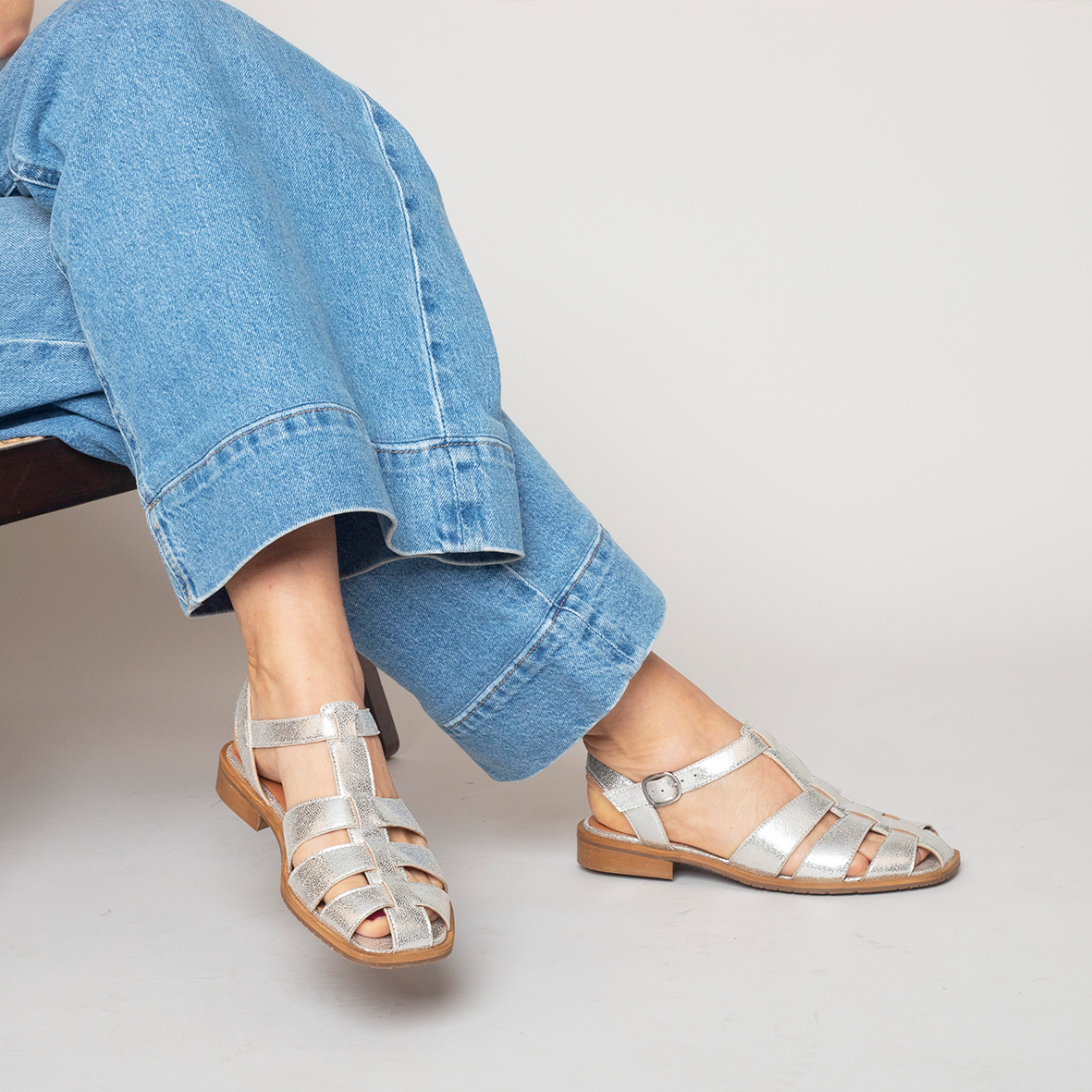 Zak Vegan Silver Flat Sandal by Esska