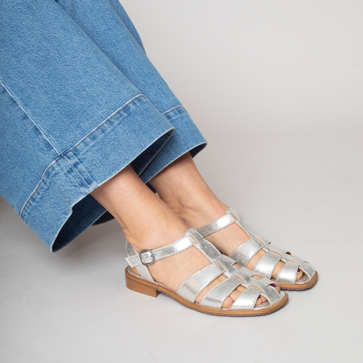 Zak Vegan Silver Flat Sandal by Esska