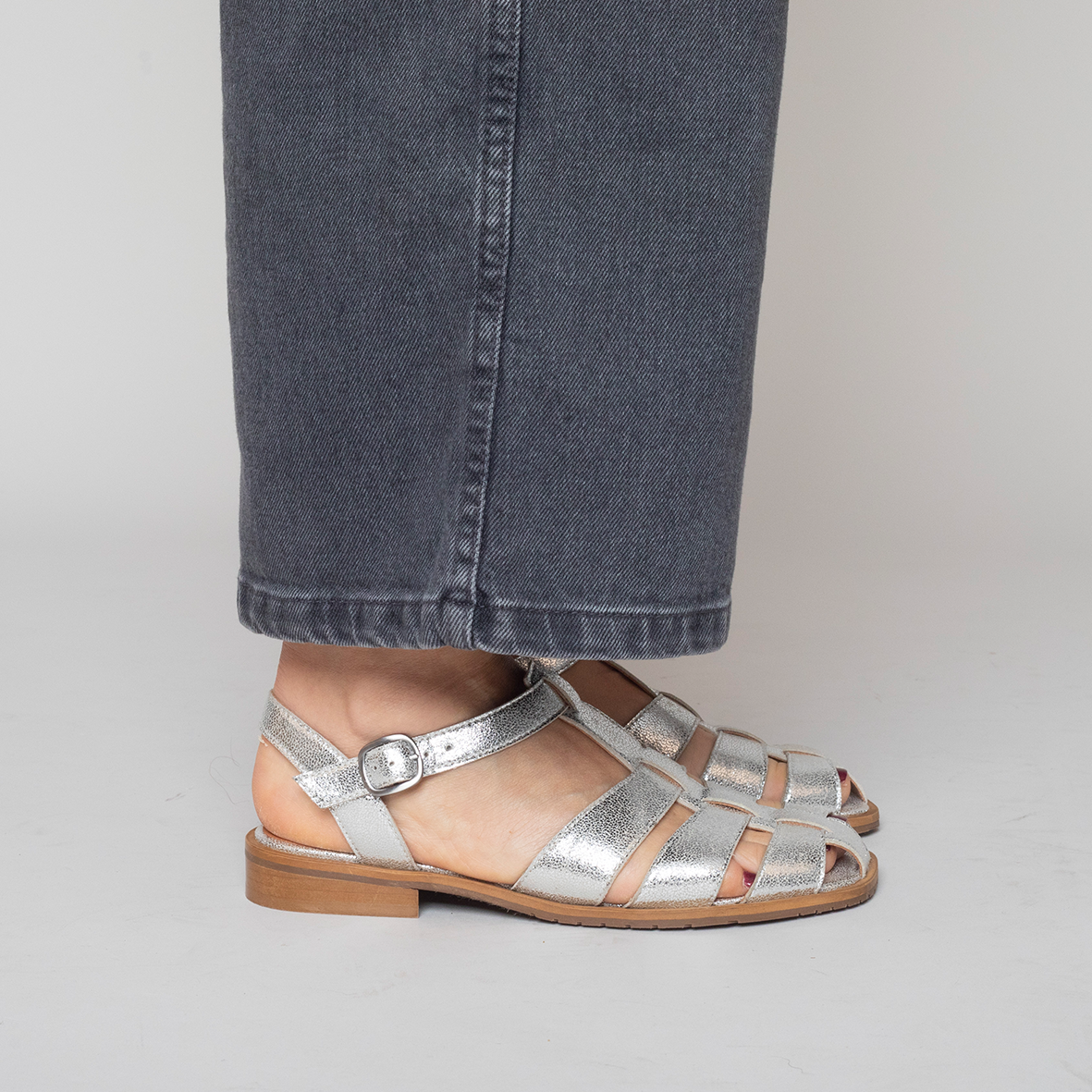 Zak Vegan Silver Flat Sandal by Esska