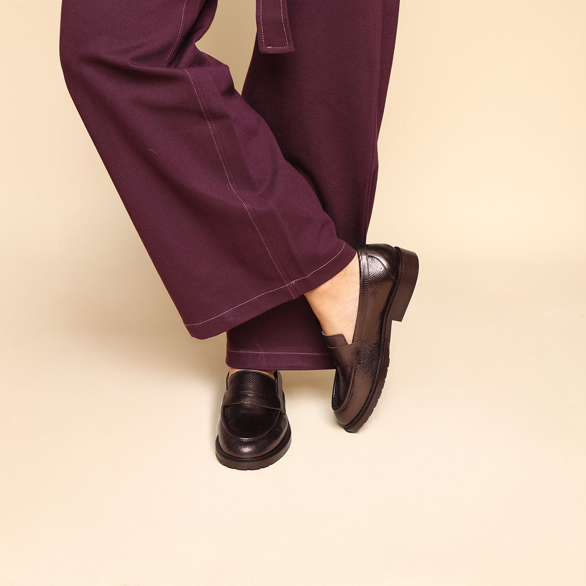 Kath Metallic Dark Brown Flat Shoe by Esska Shoes Ltd