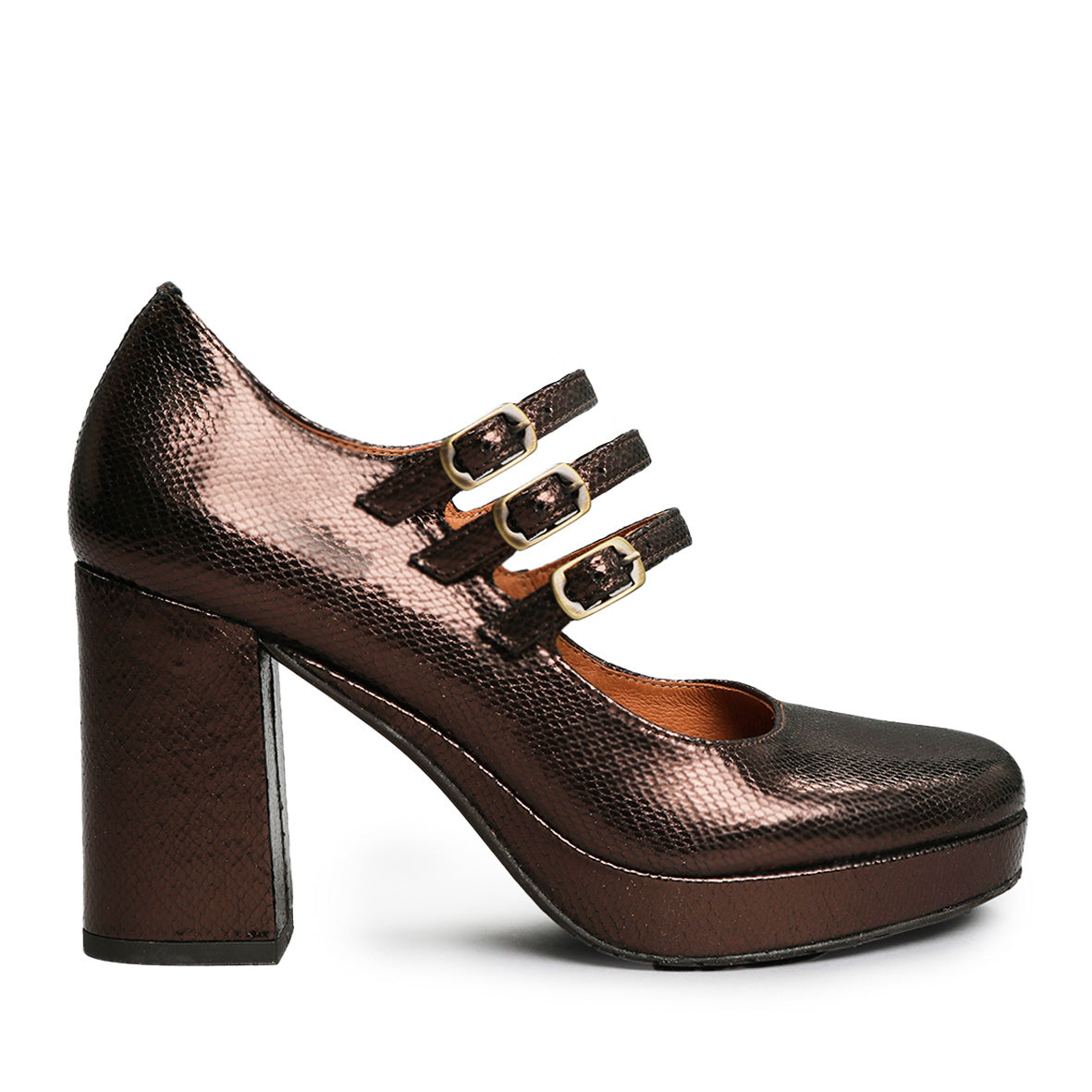 Violet Metallic Dark Brown High Shoe by Esska Shoes Ltd