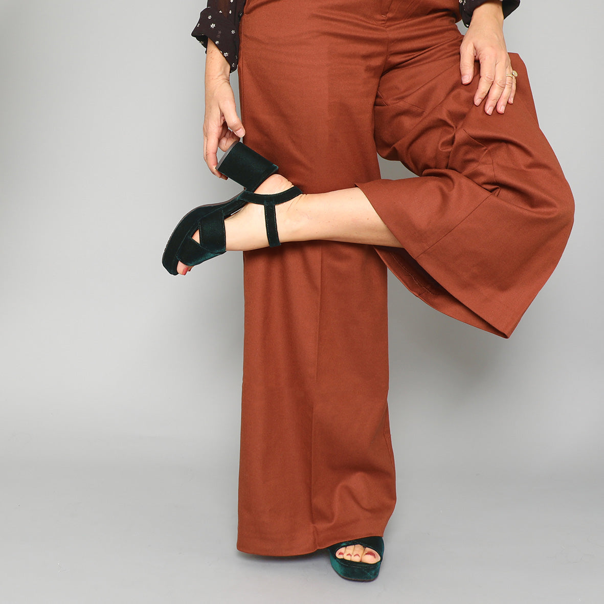 Clara Velvet Dark Green Mid Sandal by Esska Shoes Ltd